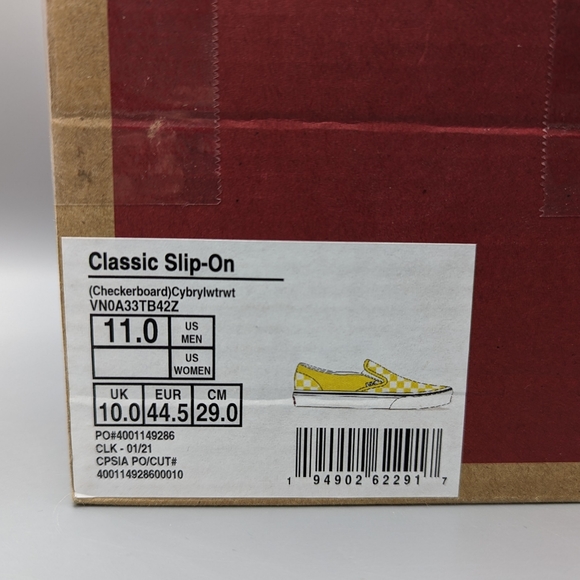 New Vans Classic Slip-On Checkerboard Cyber Yellow and True White Men's Size 11 - Picture 9 of 9